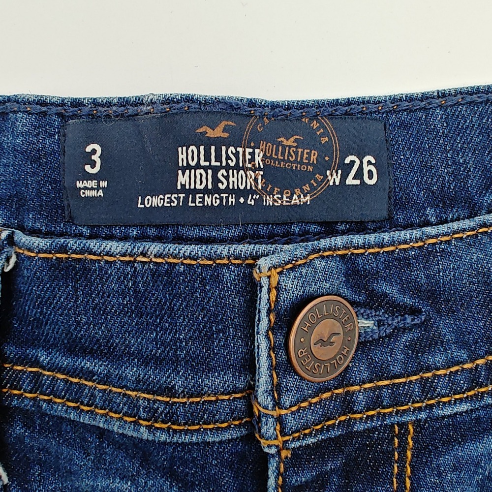 Hollister Midi Shorts Women Size 3 W26 Cuffed Denim Blue Mid Rise - Picture 3 of 7